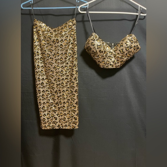 Sequined leopard print pencil skirt matching set - Picture 1 of 5